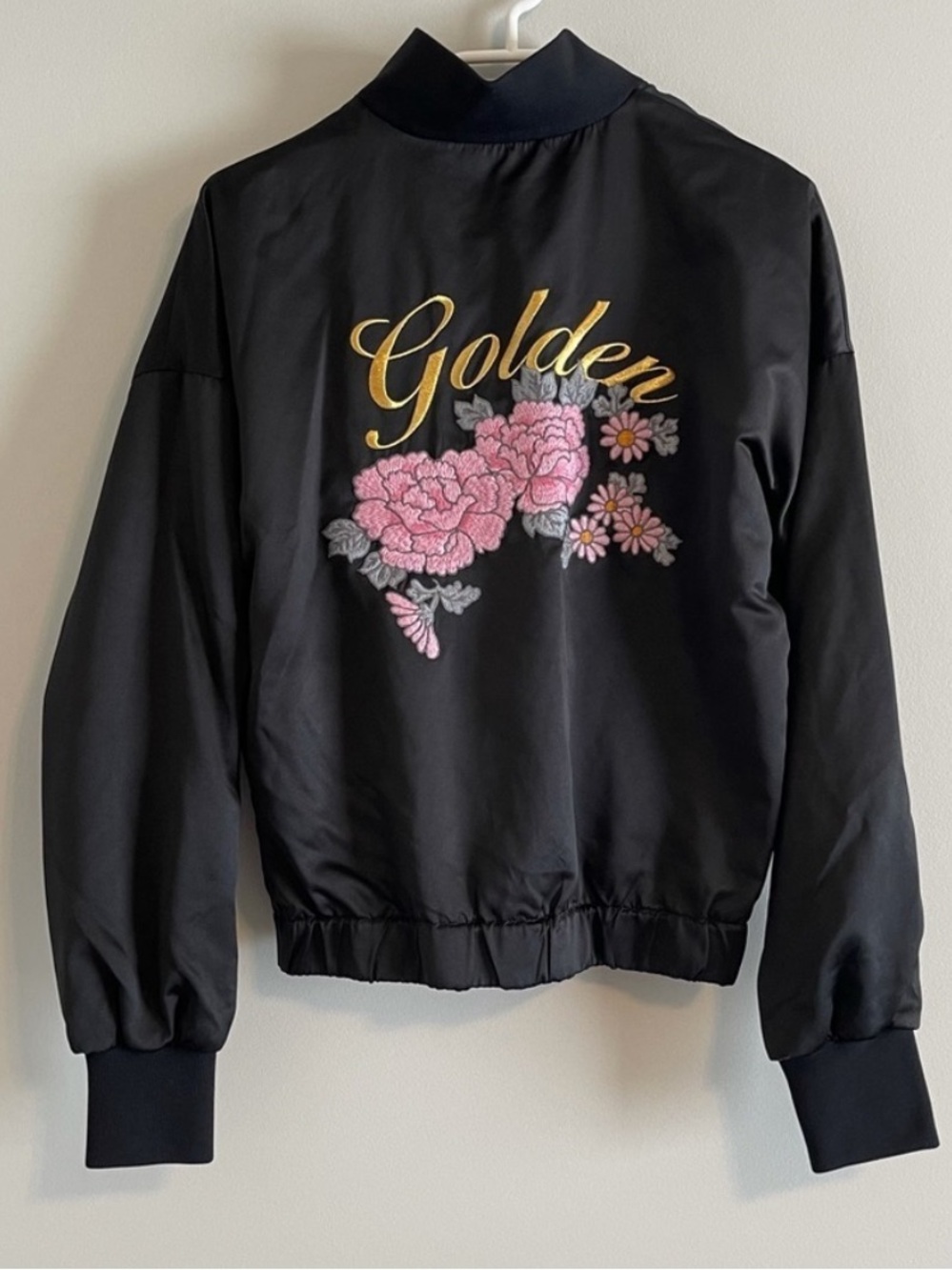 NWT Golden by TNA Shaul Bomber Jacket Satin Floral Embroidered